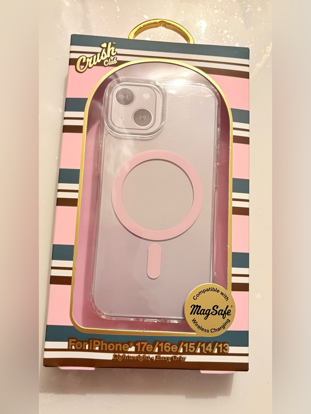 Clear MagSafe-Compatible iPhone Case with Pink Ring 17e/16e/15/14/13
